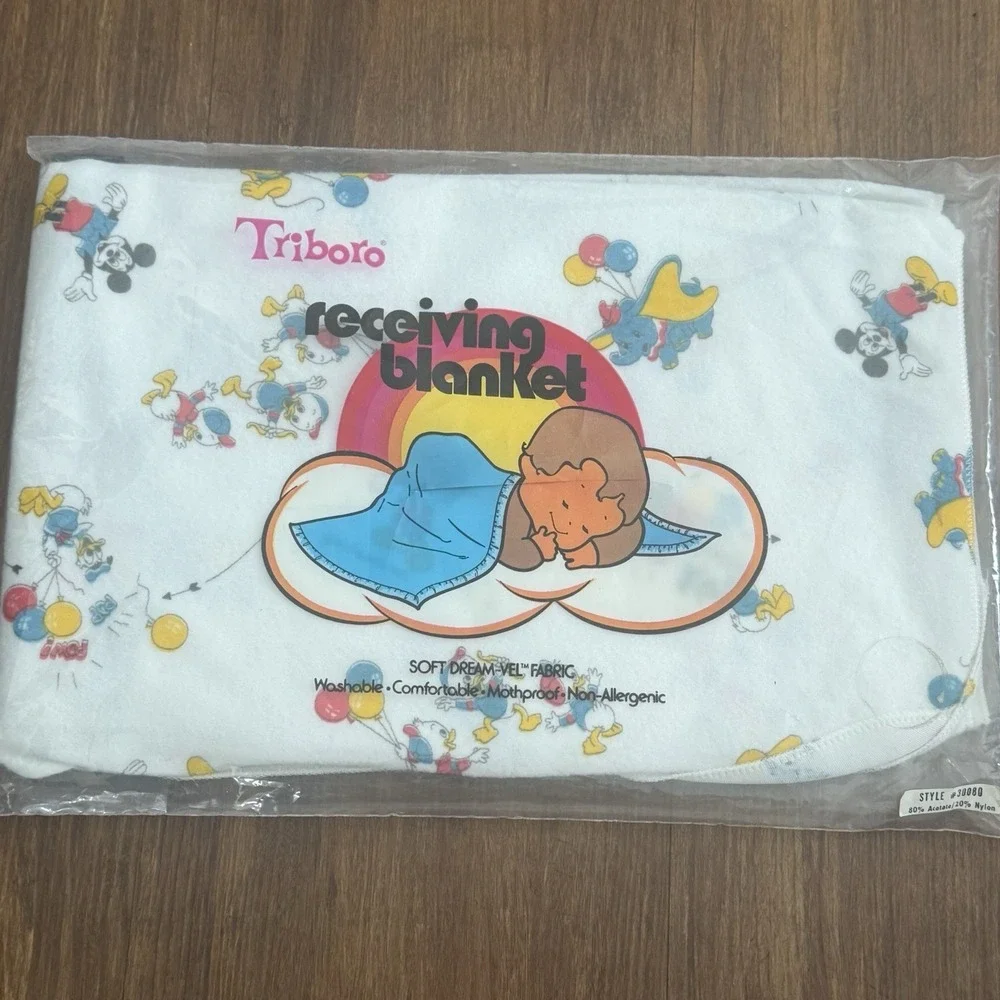 Vtg Tributo Disney Receiving Baby Blanket Mickey Dumbo Pluto Donald Huey Dewy
